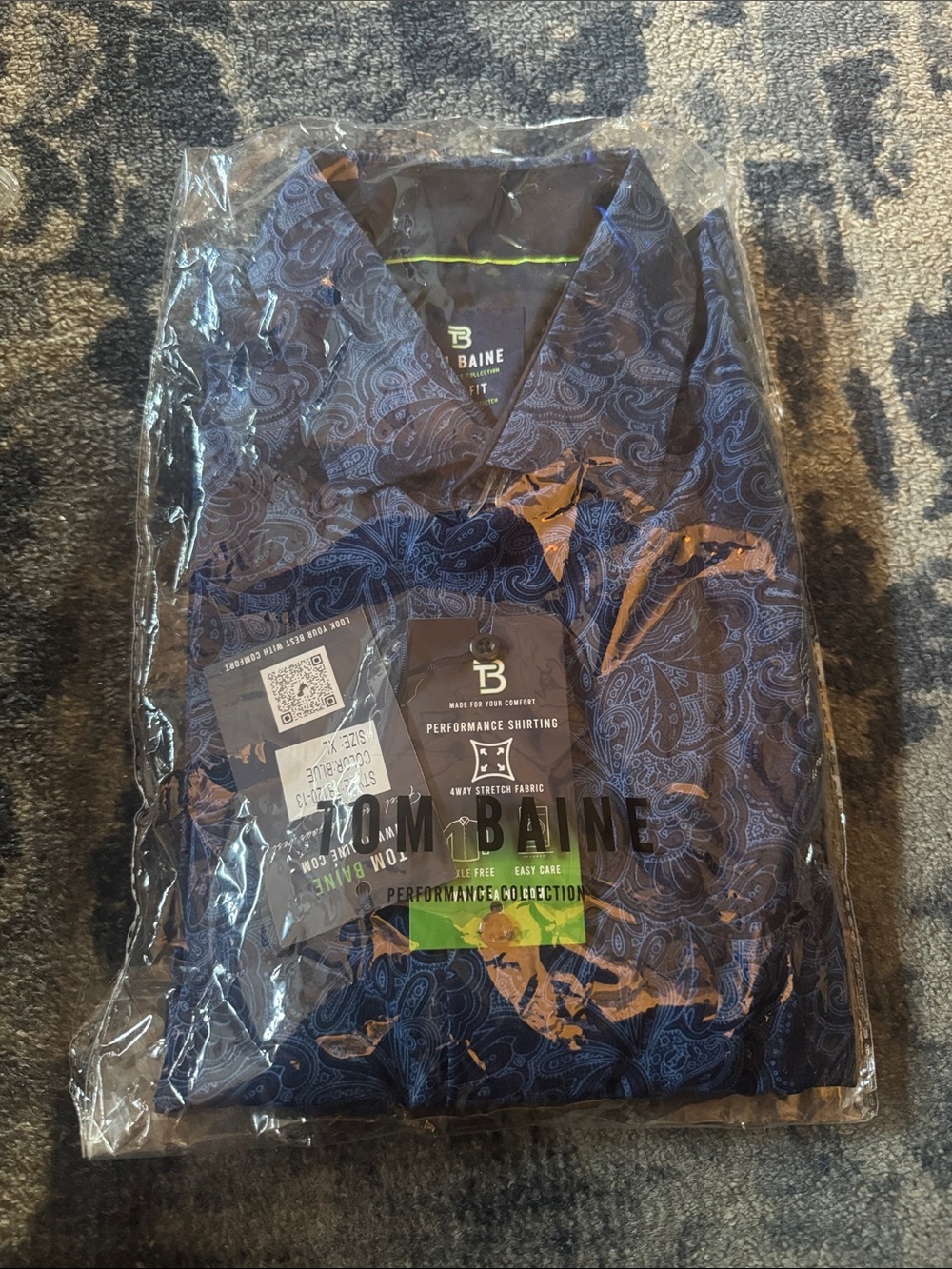 Tom Baine Slim Fit Performance Long Sleeve Paisley Button Down